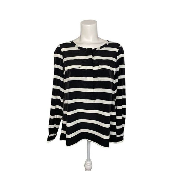 GAP Black White Stripe‎ Pocket Henley Top XS NEW - Picture 1 of 7